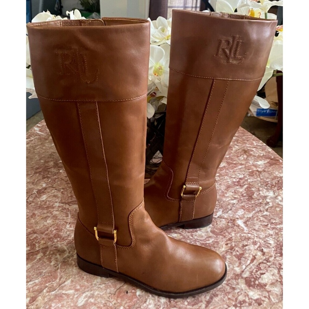 Lauren Ralph Lauren Bernadine-W Tan Leather Riding‎ Boots Size 6B EUC!  $199